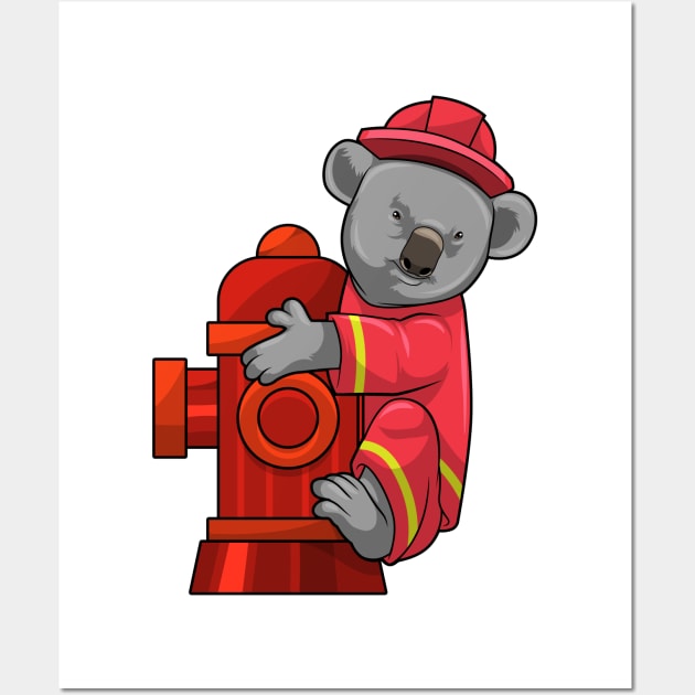 Koala as Firefighter with Fire hydrant Wall Art by Markus Schnabel